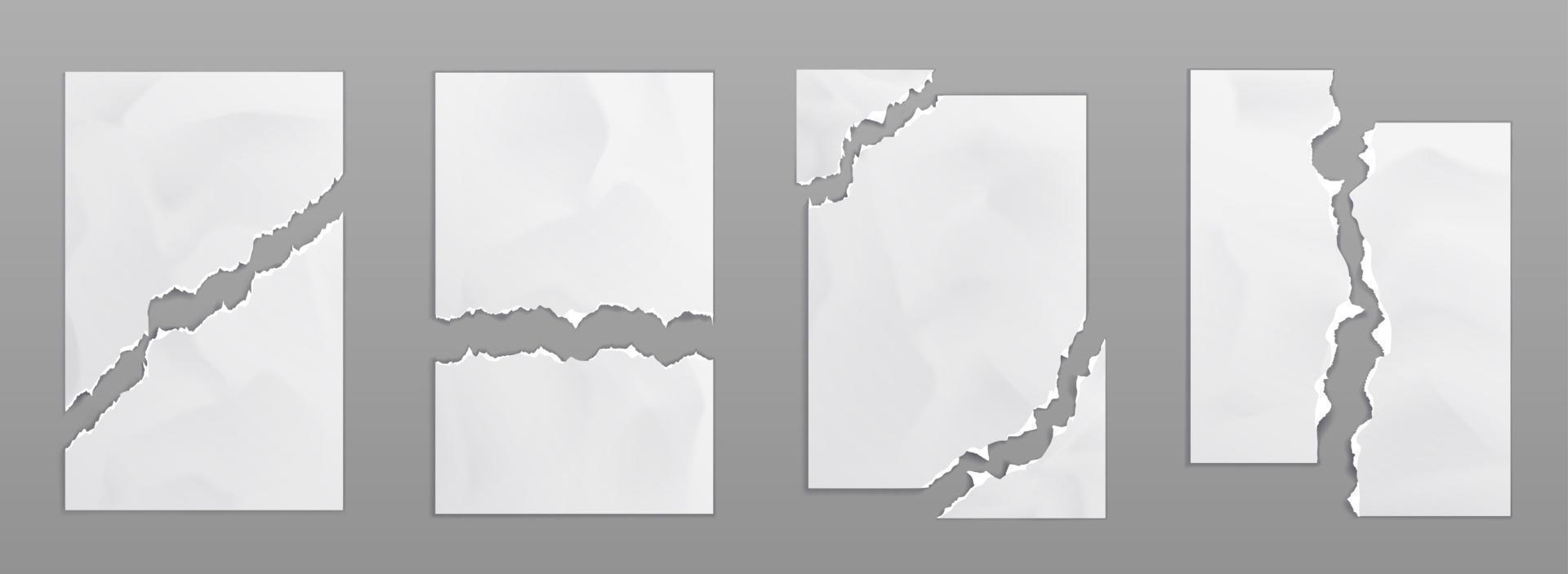 realistisk uppsättning av trasig papper ark på grå vektor