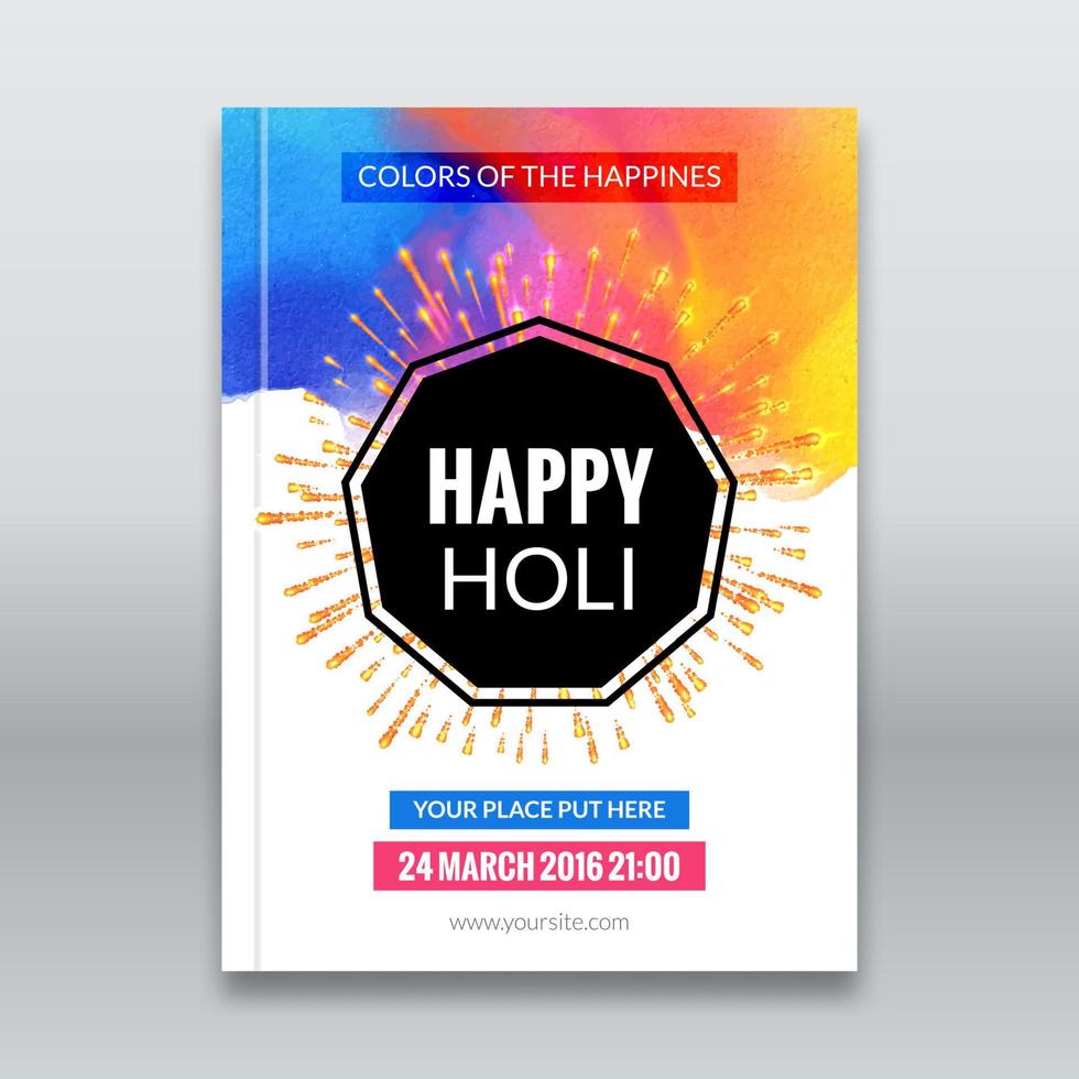 holi festival affisch. mall för flygblad, broschyr eller inbjudan. vektor illustration. design för indisk festival av färger, Lycklig holi firande.