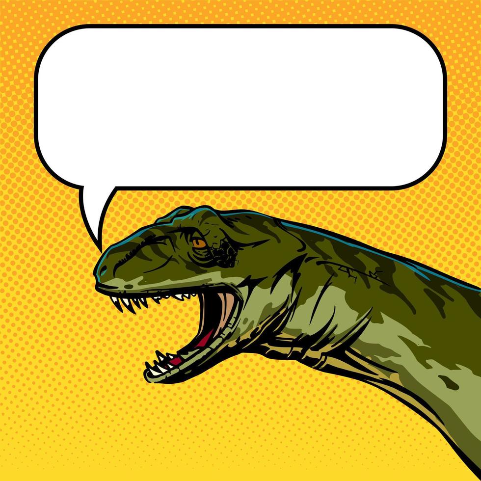 komisk stil teckning av en talande dinosaurie huvud. fyrkant illustration för internet posta och social nätverk. vektor ClipArt