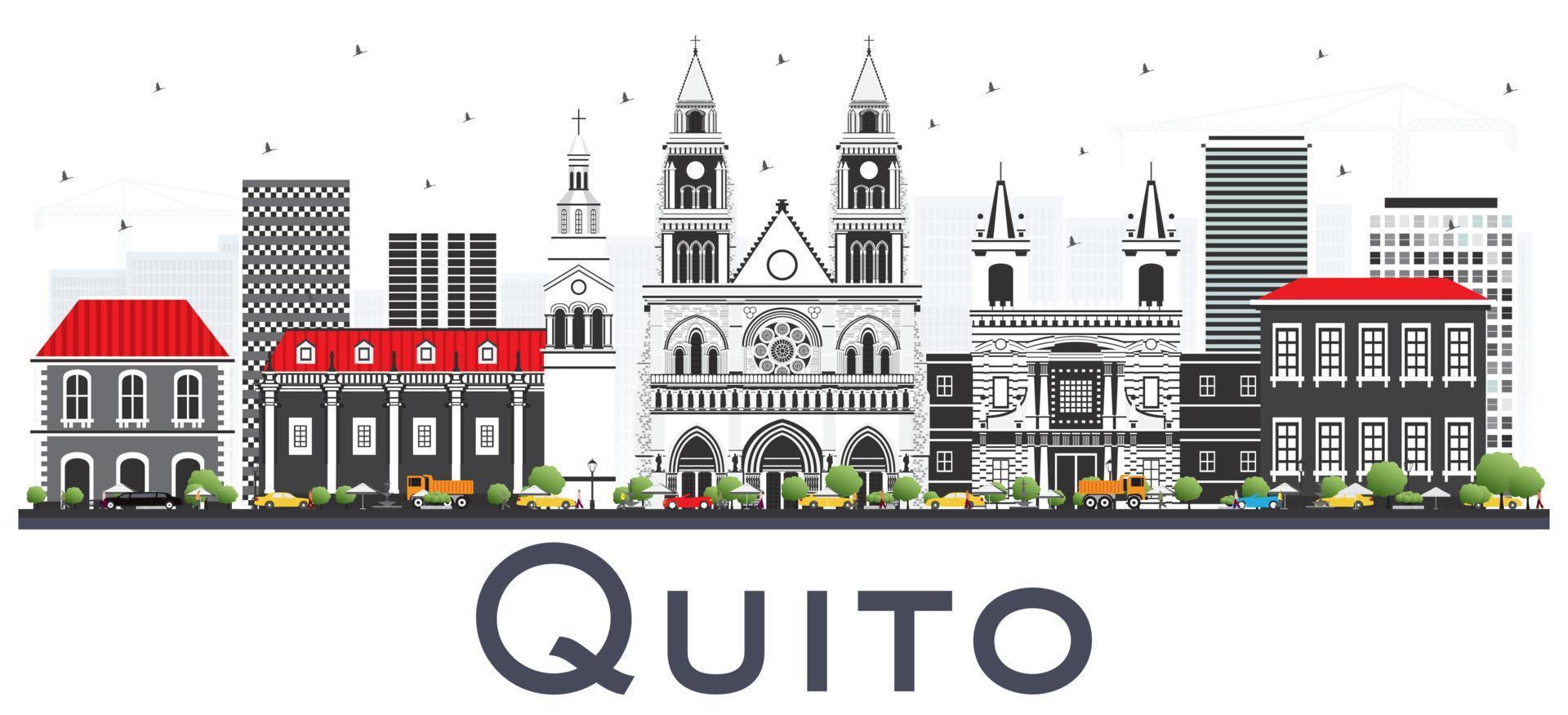 quito ecuador city skyline mit grauen gebäuden isoliert auf weiß. vektor