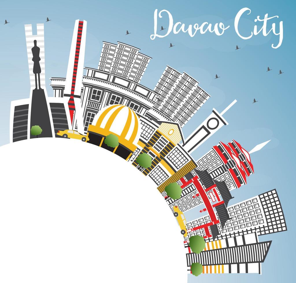davao city philippinen skyline mit grauen gebäuden, blauem himmel und kopierraum. vektor