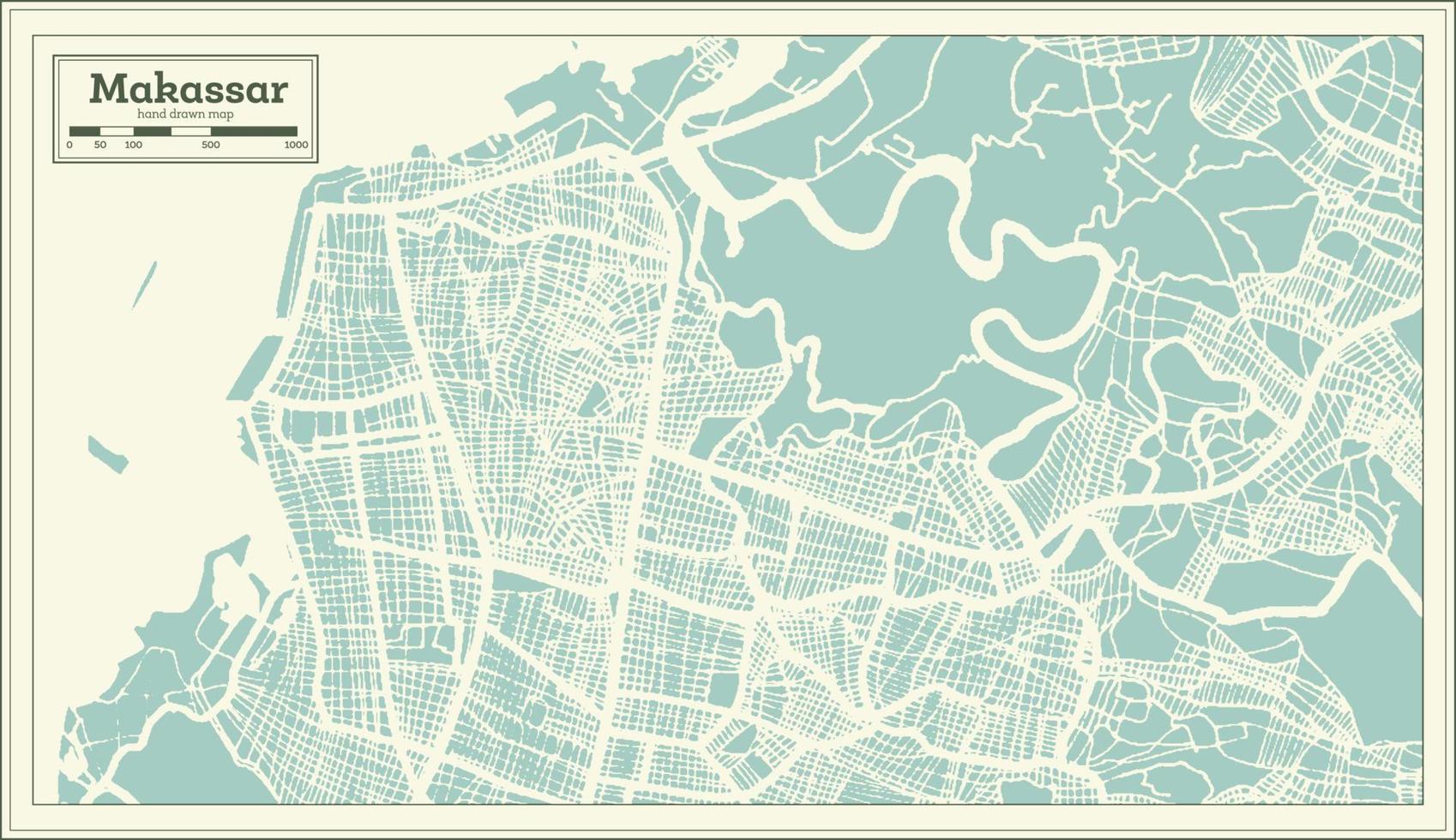 Makassar Indonesien Stadtplan im Retro-Stil. Übersichtskarte. vektor