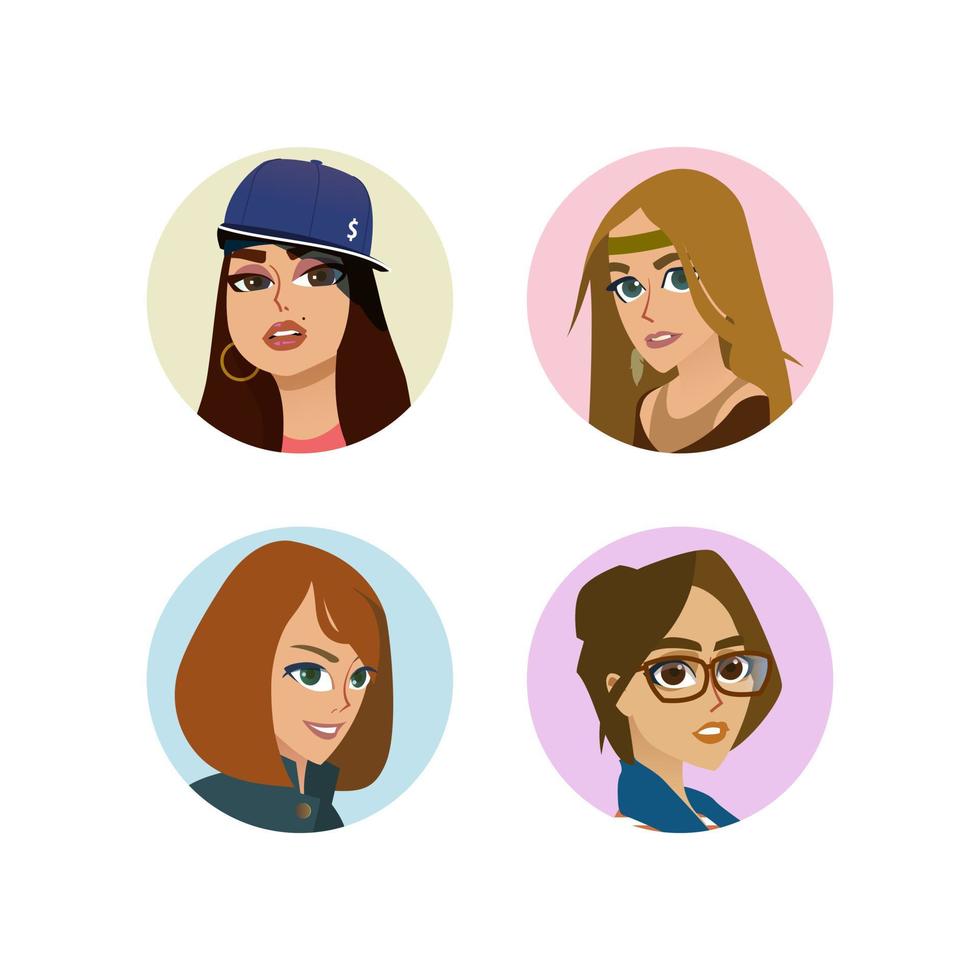 avatars flickor i cirkel i tecknad serie stil vektor