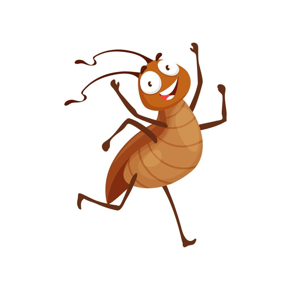 tecknad serie kackerlacka karaktär, Lycklig glad insekt vektor