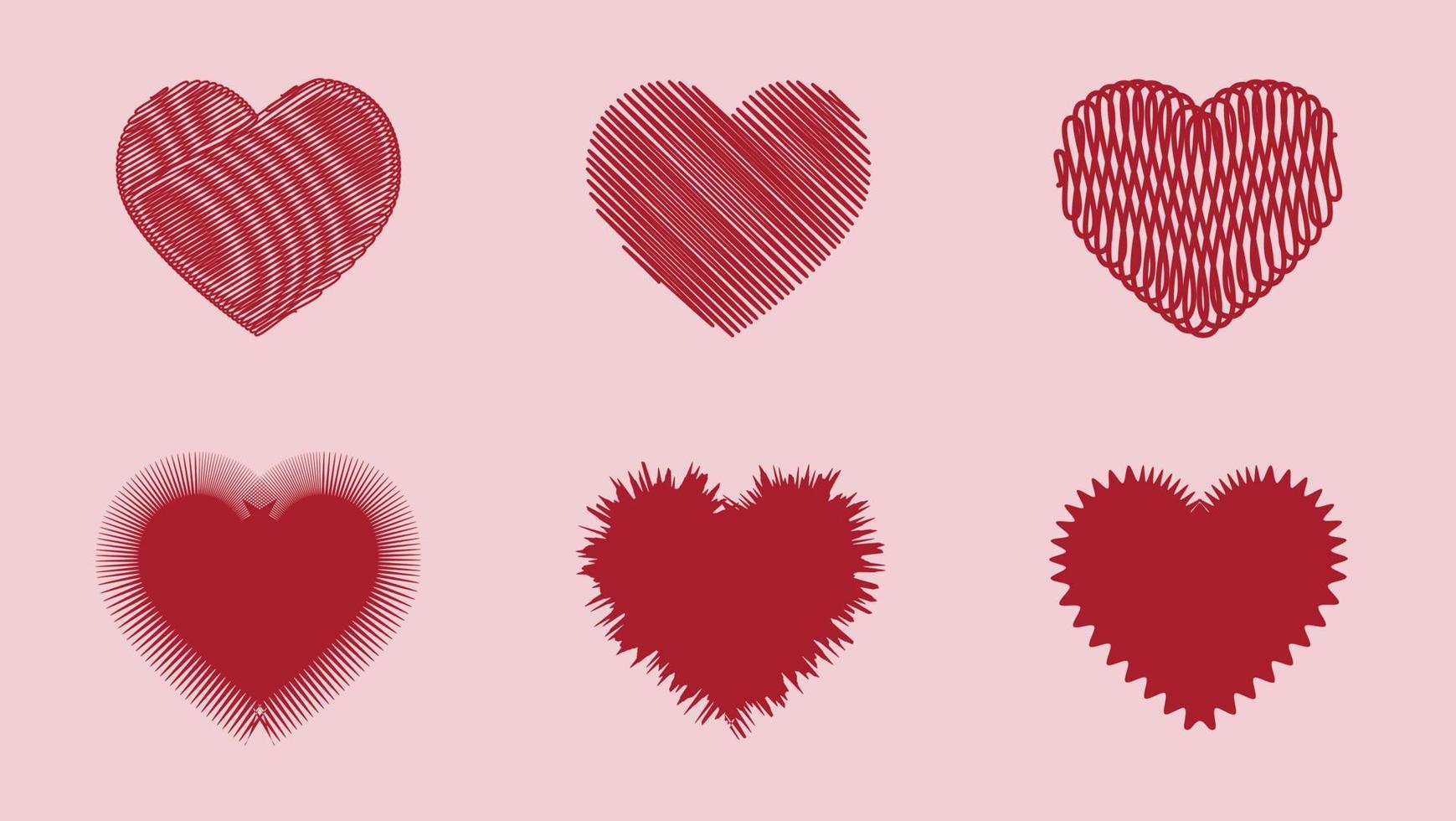 satz unterschiedlich geformter herzen lokalisiert auf rosa hintergrund. designelemente für den valentinstag. Vektor-Illustration. vektor