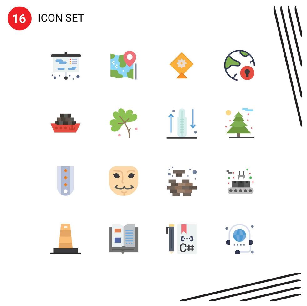 Stock Vector Icon Pack mit 16 Linienzeichen und Symbolen für Schiffsschutz Zielvorhängeschloss Internet editierbares Paket kreativer Vektordesign-Elemente