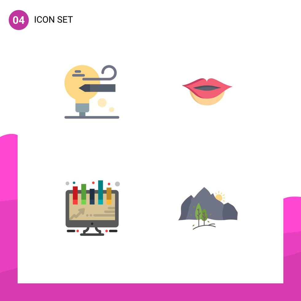 satz von 4 modernen ui-symbolen symbole zeichen für birne landschaft lippen brett berg editierbare vektordesignelemente vektor