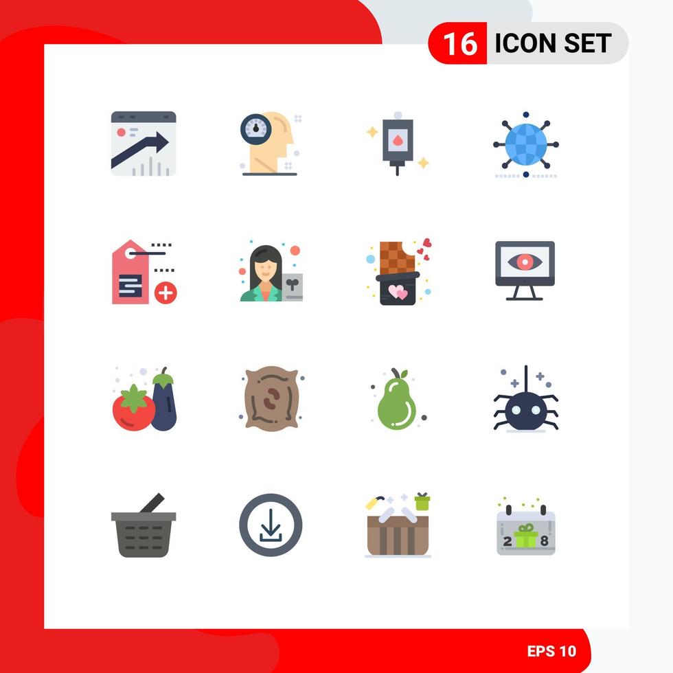 16 flache Farbpakete für die Benutzeroberfläche mit modernen Zeichen und Symbolen der globalen Durchblutung des menschlichen Globus, editierbares Paket kreativer Vektordesignelemente vektor