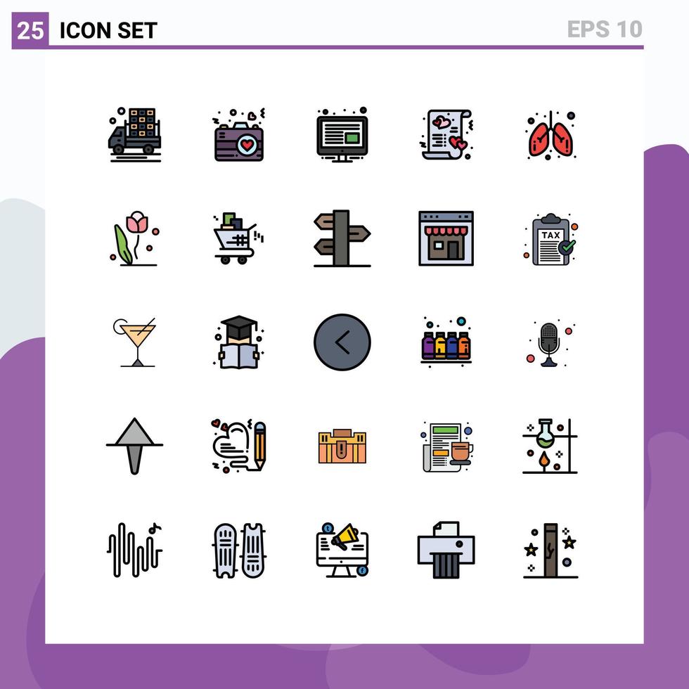 piktogram uppsättning av 25 enkel fylld linje platt färger av hälsa gifta sig innehåll kärlek hjärta redigerbar vektor design element