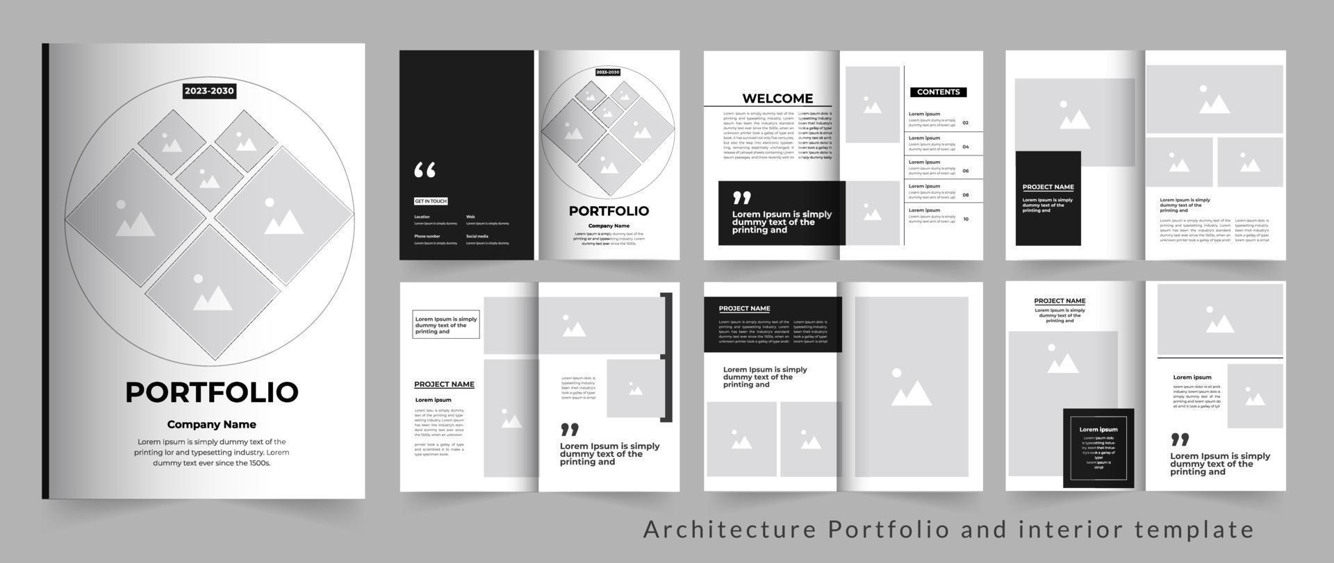 Portfolio-Vorlagendesign oder Architektur- und Innenportfolio-Vorlage vektor