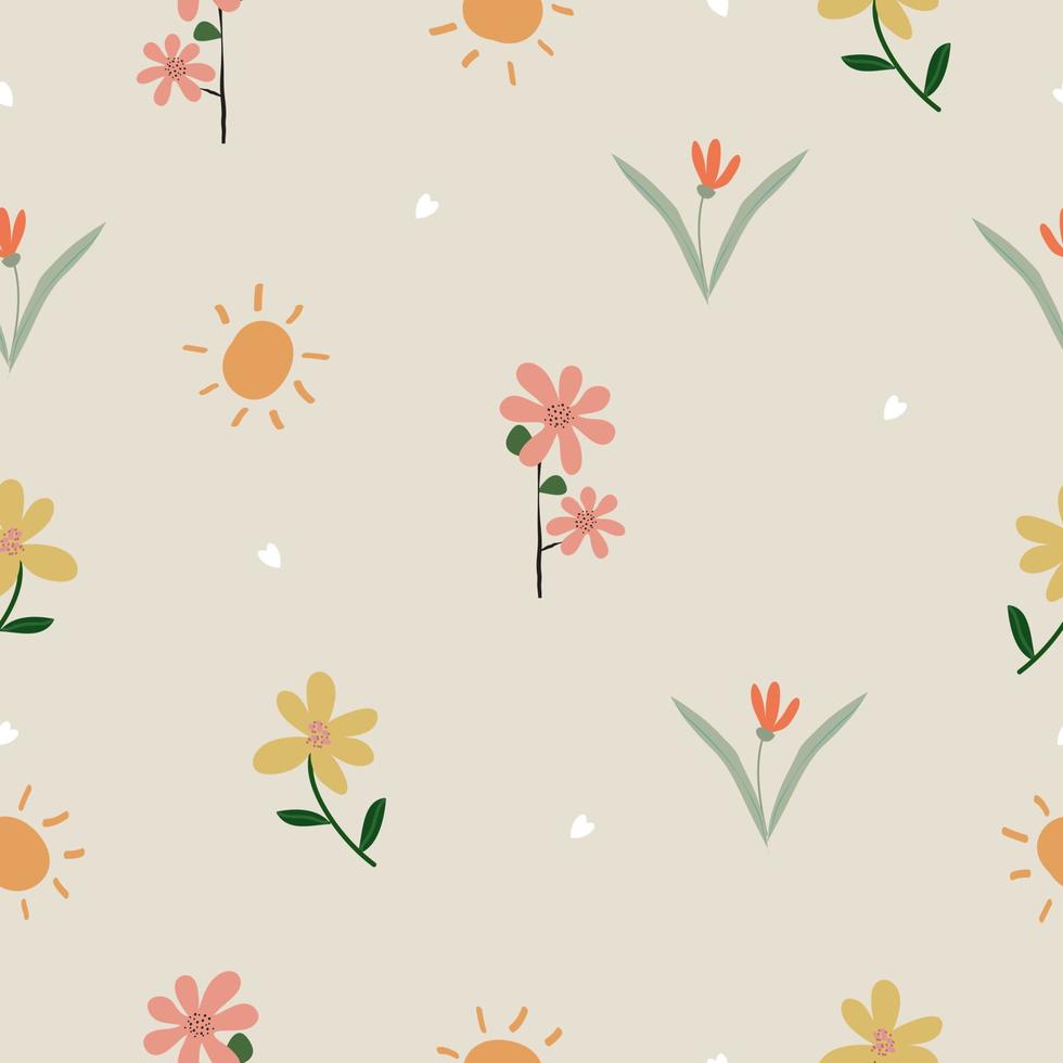 niedliches handgezeichnetes Vintage-Blumenmuster nahtlos auf rosa Hintergrundvektorillustration für Mode-, Stoff-, Tapeten- und Druckdesign vektor