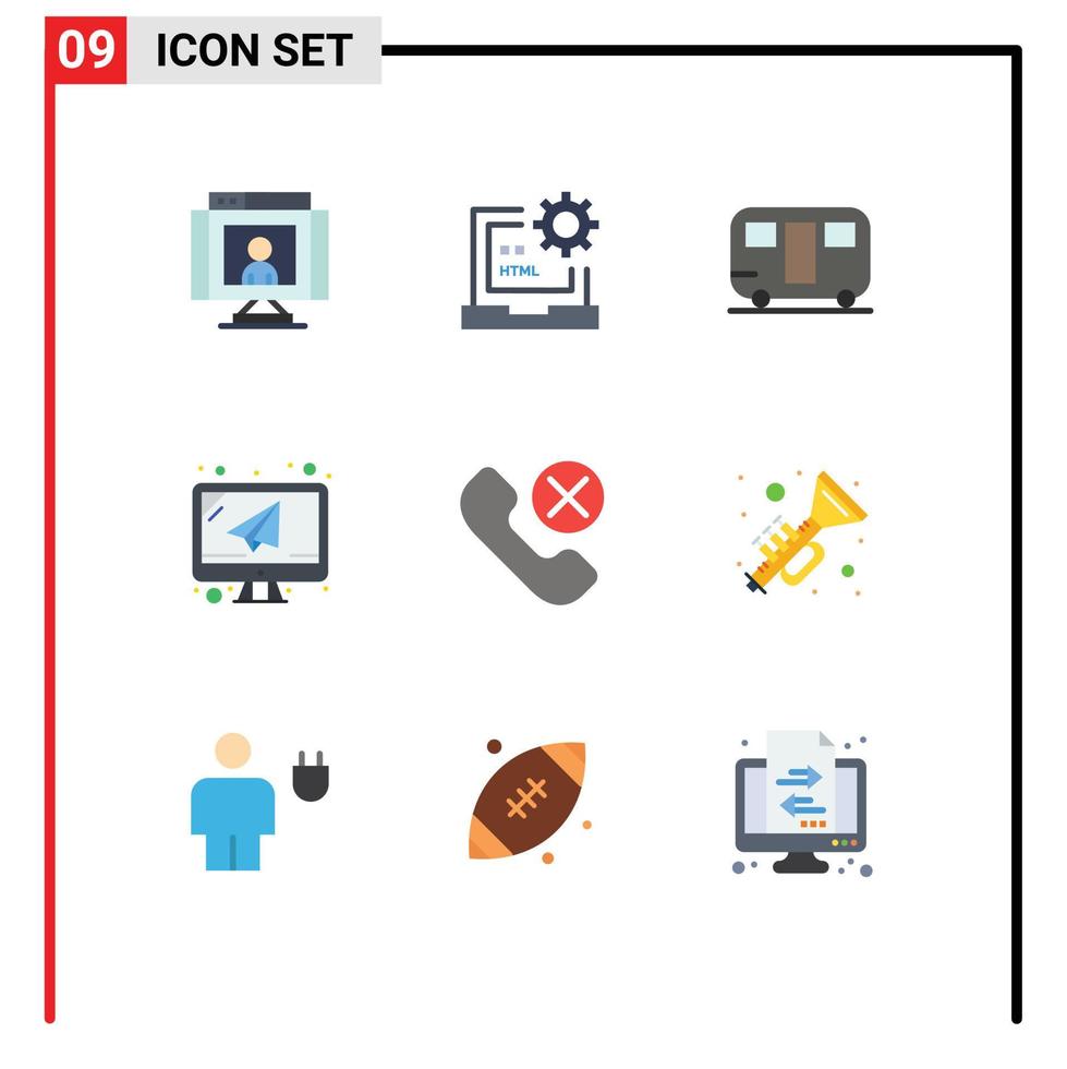 mobil gränssnitt platt Färg uppsättning av 9 piktogram av post e-post utveckling dator resa redigerbar vektor design element
