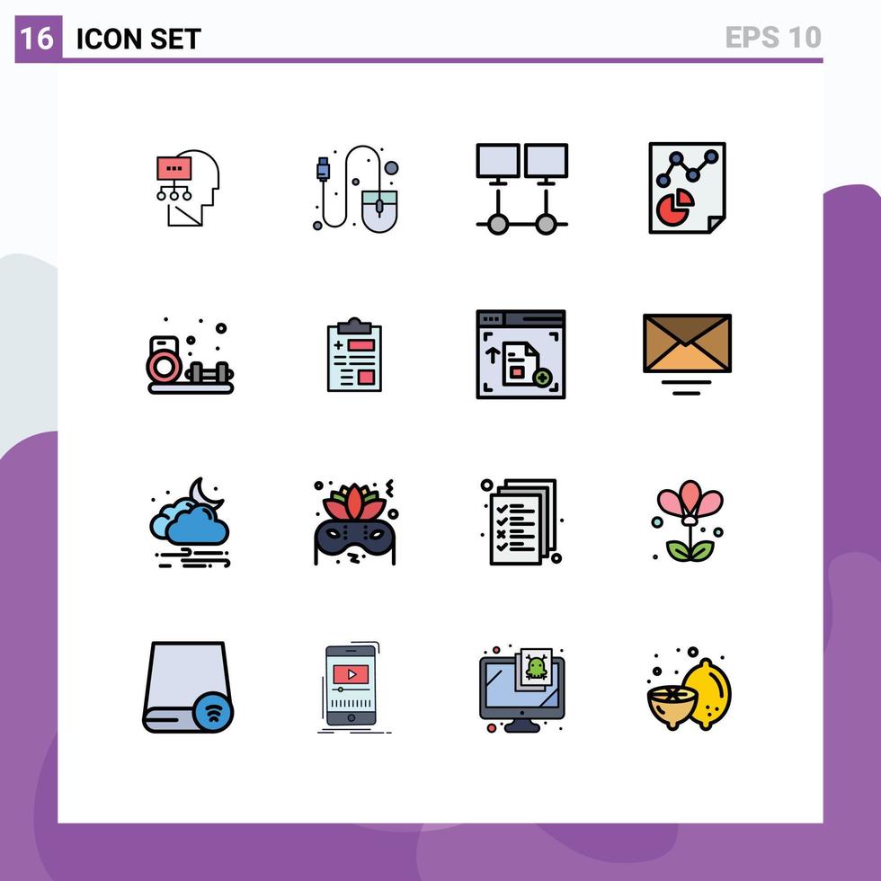 mobil gränssnitt platt Färg fylld linje uppsättning av 16 piktogram av hobbies papper ansluta sida server redigerbar kreativ vektor design element