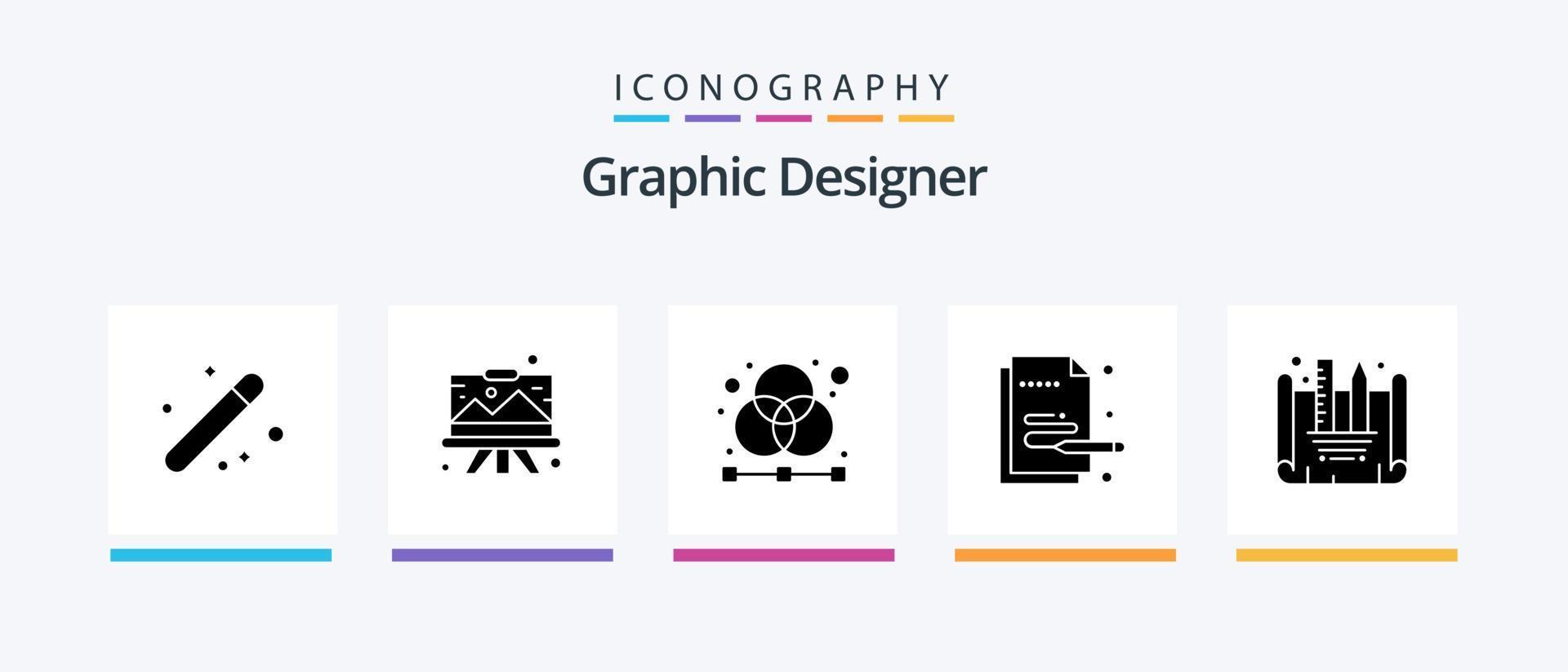 grafisk designer glyf 5 ikon packa Inklusive målning. kreativ. grafisk. rutnät. designer. kreativ ikoner design vektor