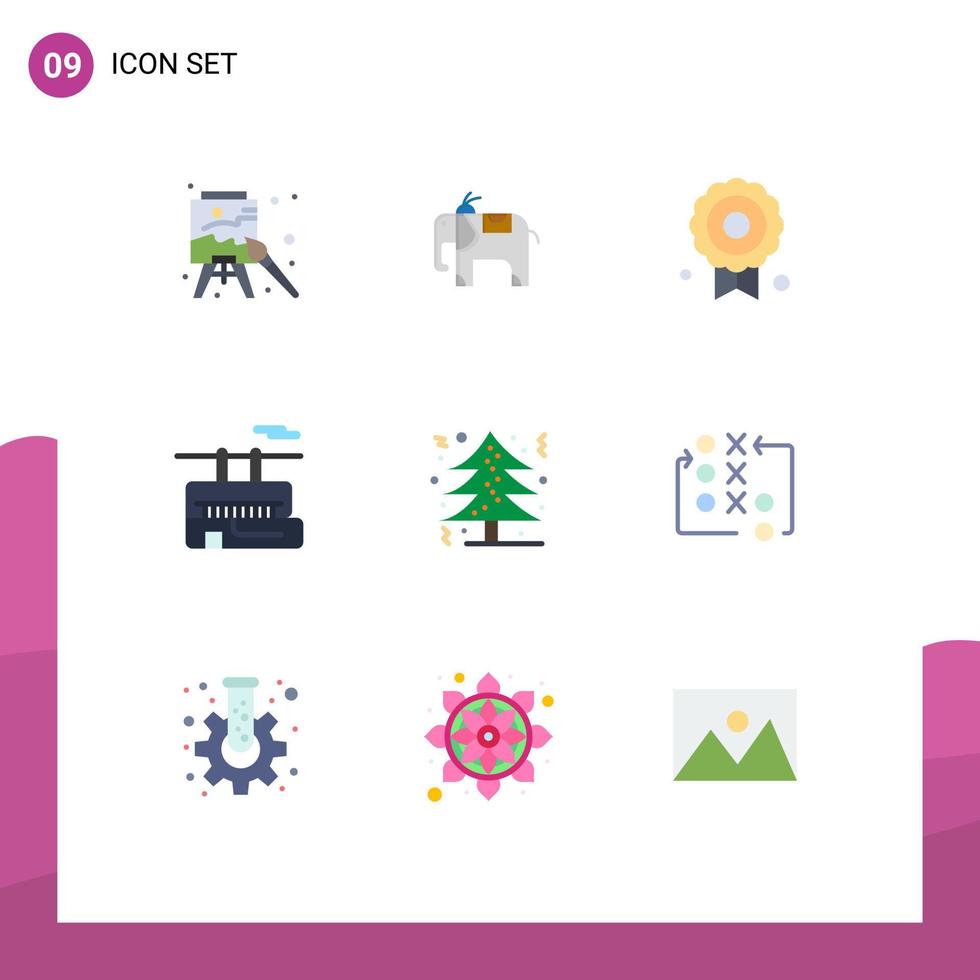 modern uppsättning av 9 platt färger och symboler sådan som spel högtider kvalitet jul träd resa redigerbar vektor design element