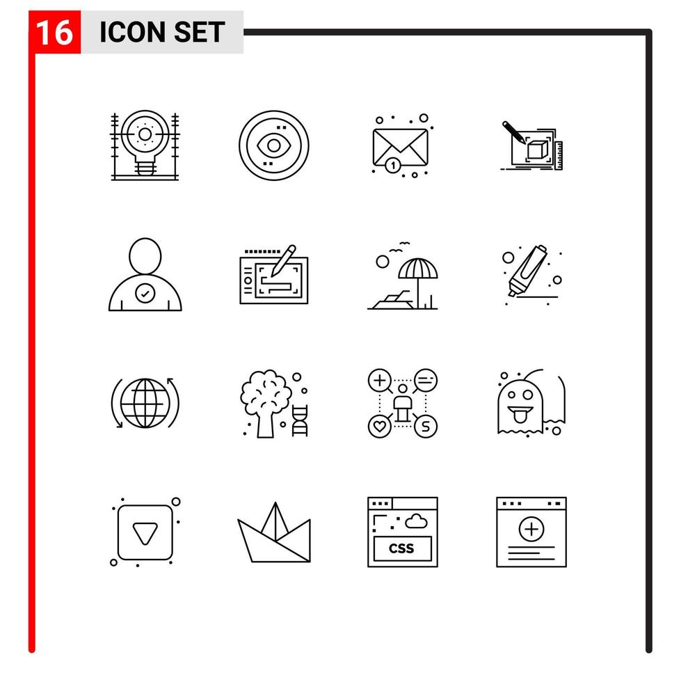 universelle Symbolsymbole Gruppe von 16 modernen Umrissen von Bleistiftskizzen ui Kunstbenachrichtigung editierbare Vektordesign-Elemente vektor