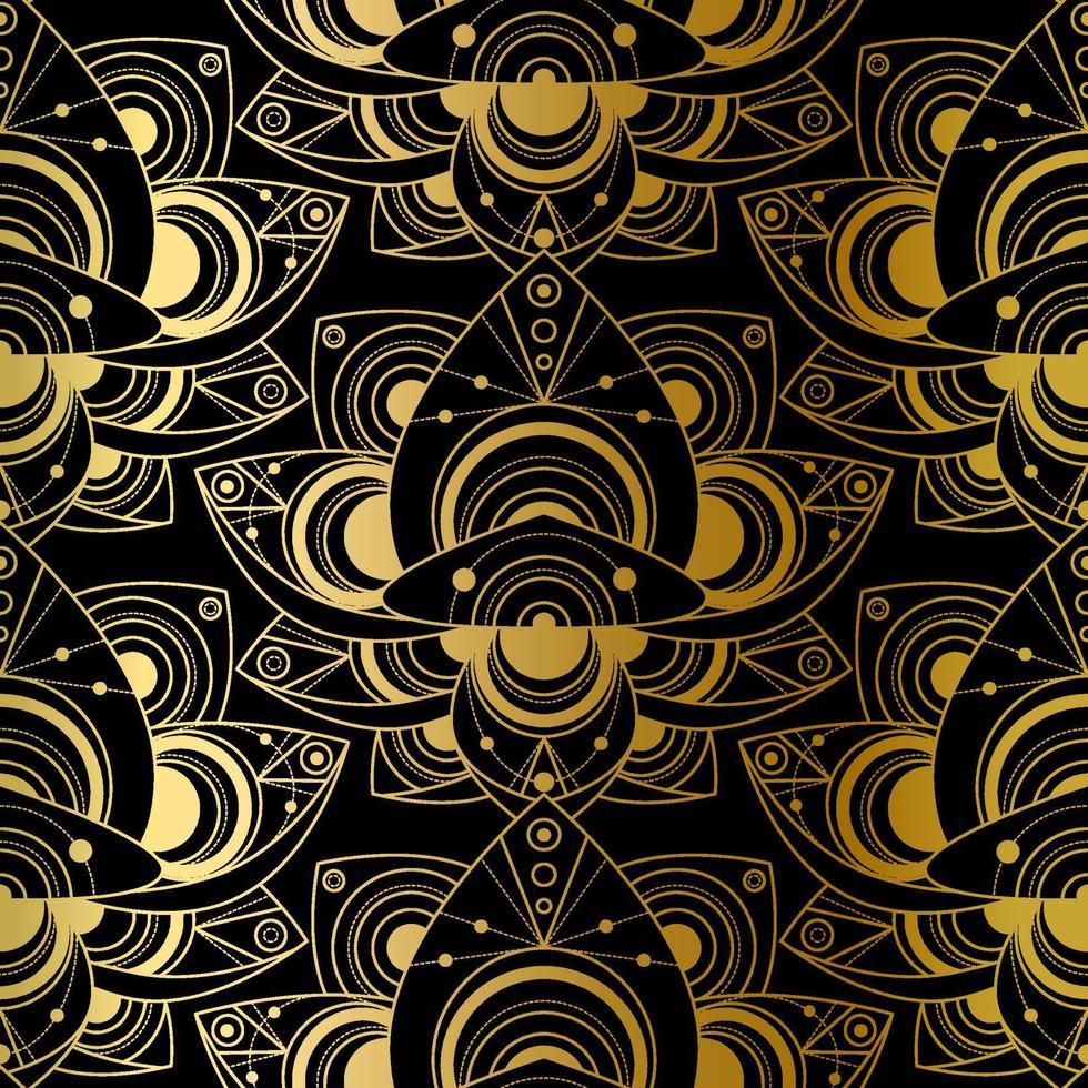 abstraktes nahtloses Muster, goldener Druck auf Schwarz vektor