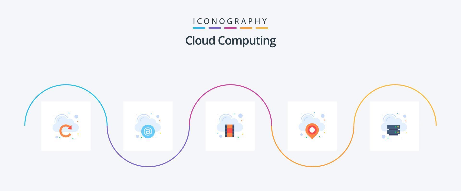 moln datoranvändning platt 5 ikon packa Inklusive server. stift. moln. Karta. moln vektor