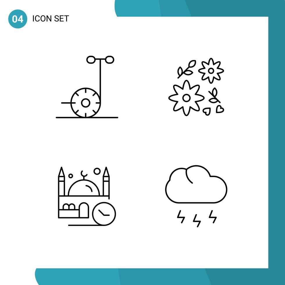 4 kreativ ikoner modern tecken och symboler av motor be bukett tid moln redigerbar vektor design element
