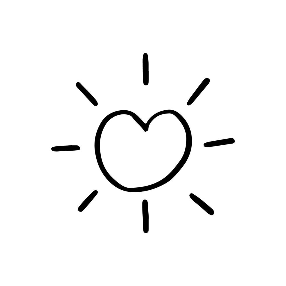 Vektorsymbol des Herzens mit Sonnenstrahlen, die in einer Linie gezeichnet sind. Illustration zum Valentinstag. vektor