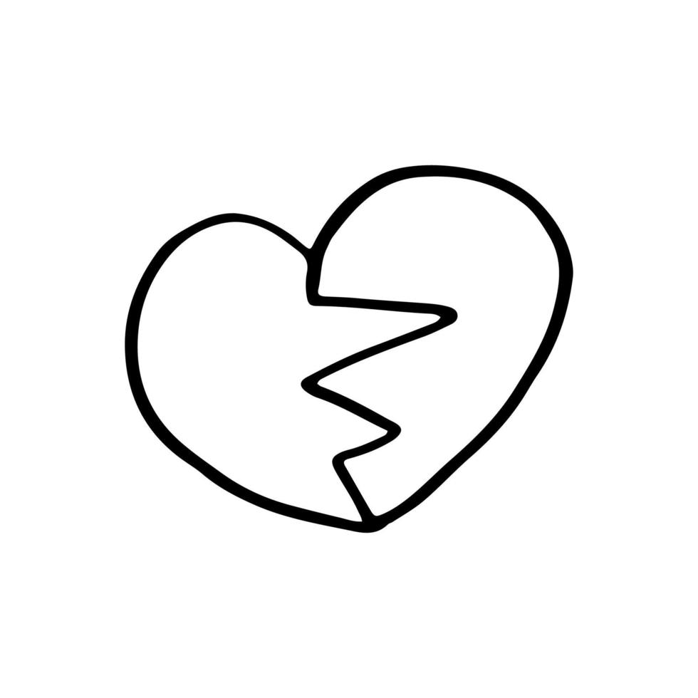hjärta vektor ikon dragen i ett linje bruten i halv.