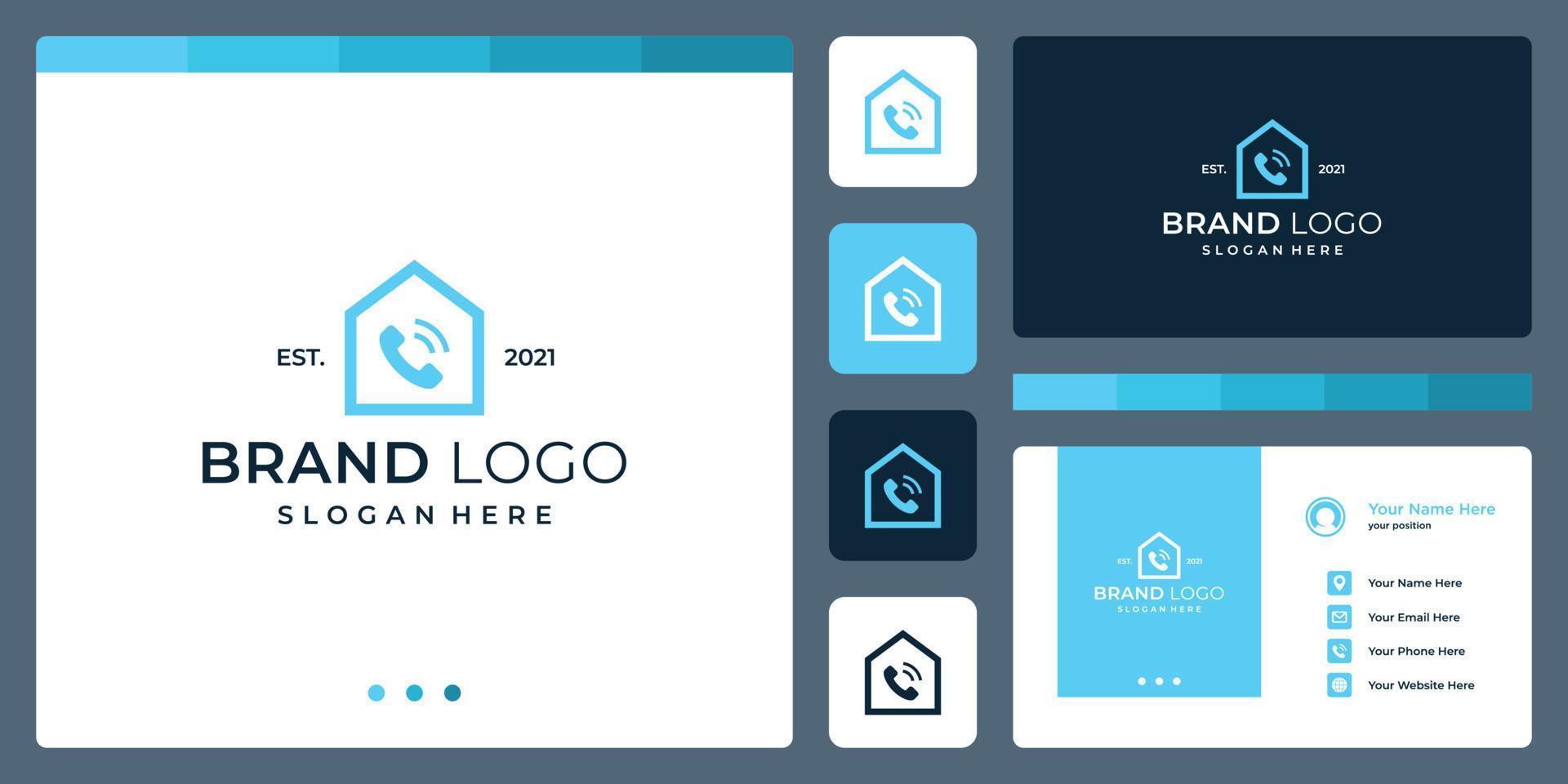 Logo, das Hausformen und Telefon kombiniert. Visitenkarten. vektor