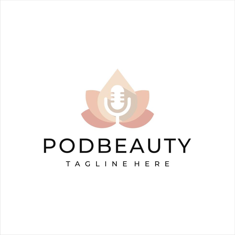 podcast mic mikrofon design logotyp och lotus blomma skönhet salong logotyp vektor