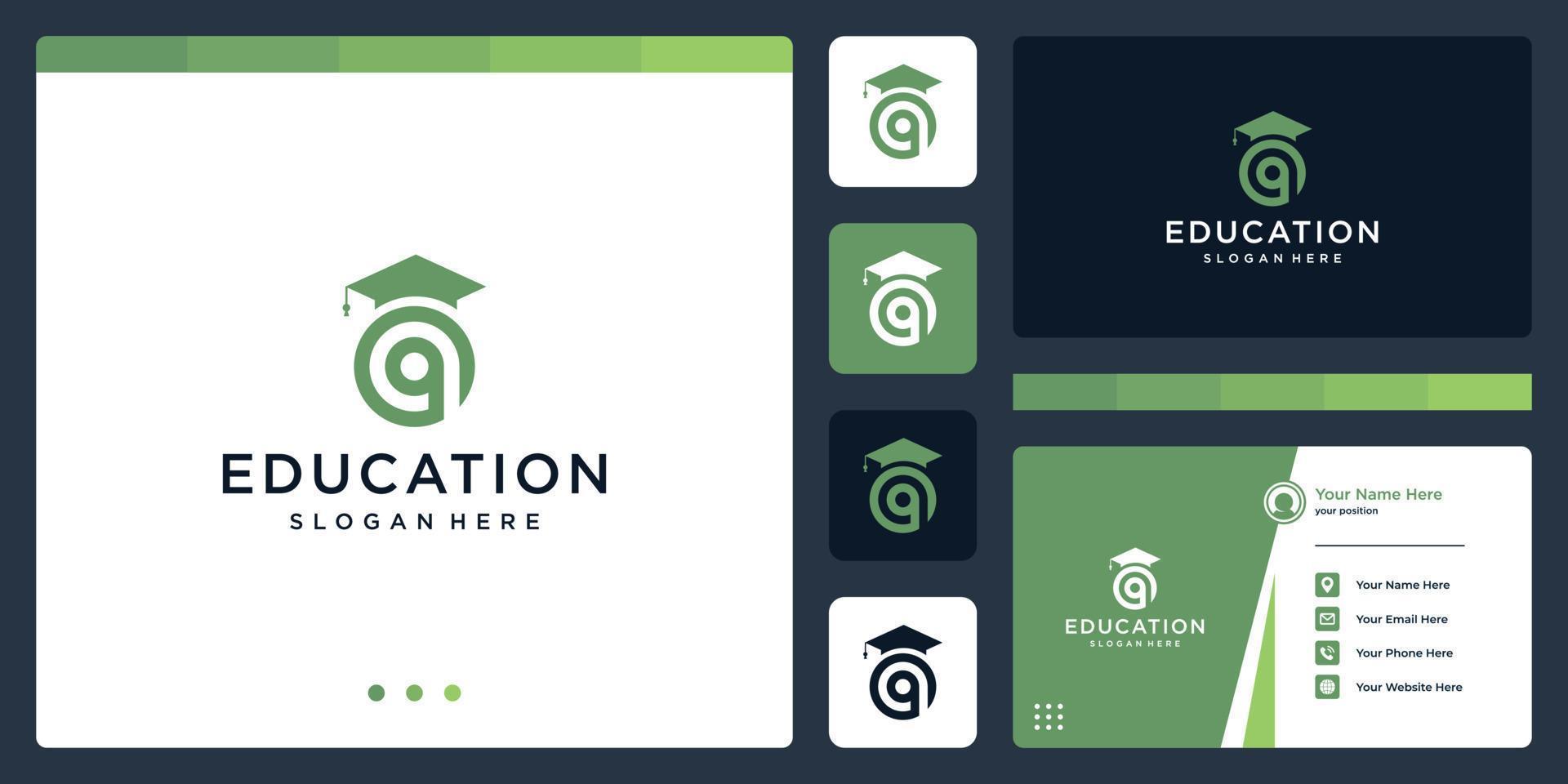 hochschule, absolvent, campus, bildungslogodesign. und Logo-Anfangsbuchstabe q. Visitenkarte vektor