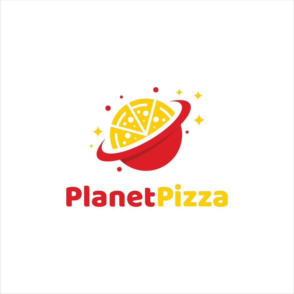 Pizza-Logo für Fast-Food-Restaurant und Planeten-Logo, einfacher flacher Stil vektor