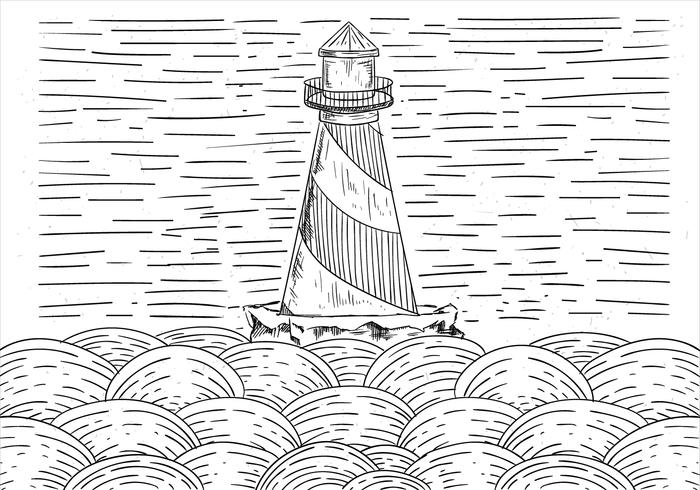 Kostenlose Hand gezeichnete Vektor-Leuchtturm-Illustration vektor