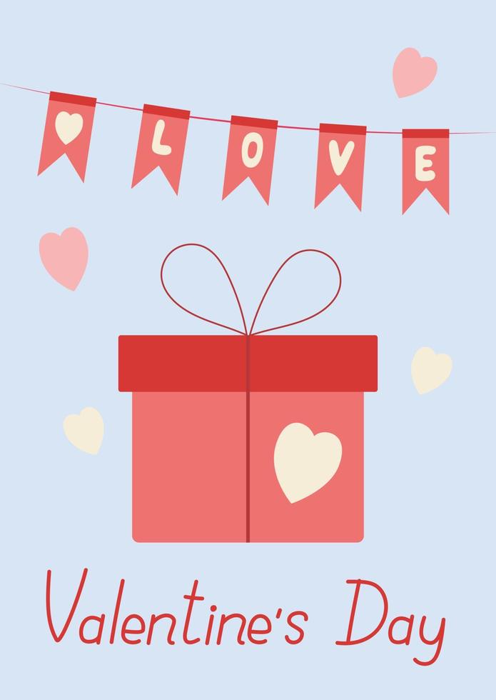 Lycklig valentines dag hälsning kort. gåva och kärlek text. tryckbar kort mall, layout i a6. vektor