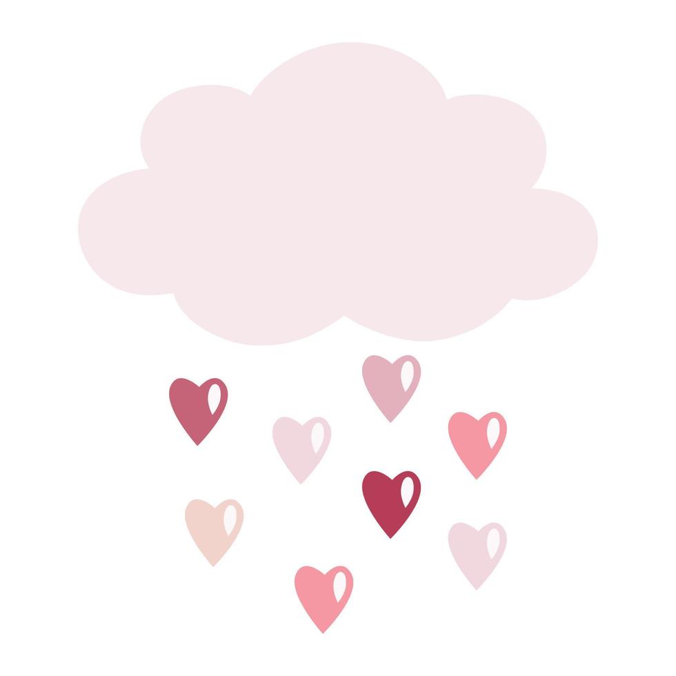 clip art elemente der wolke mit herzhaften regentropfen auf lokalisiertem hintergrund. böhmisches romantisches design für valentinstag, hochzeit und muttertagsfeier, grußkarte, haus- und kinderzimmerdekor. vektor