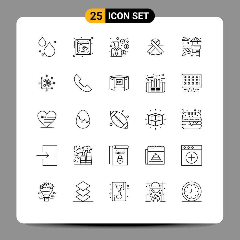 Line Pack mit 25 universellen Symbolen von Park Medical Business Ribbon Cancer editierbaren Vektordesign-Elementen vektor