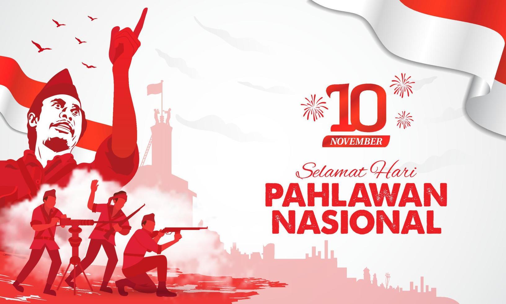 Selamat Hari Pahlawan Nasional. übersetzung, glücklicher indonesischer nationalheldentag. Vektorillustration für Grußkarten, Poster und Banner vektor