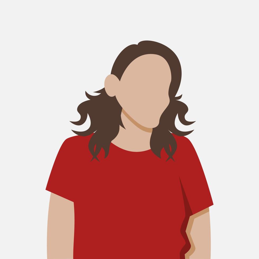 gesichtsloses Mädchen im roten Hemd mit schönen Frisuren. Casual Vector Illustration Design für Banner, Poster, Social Media, Website und Elemente.