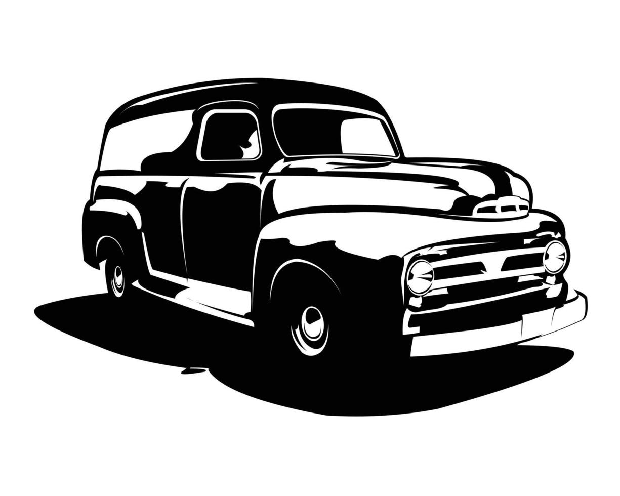 klassisches Kastenwagen-Logo mit weißer Hintergrundseitenansicht, perfekt für Abzeichen, Emblem, Symbol, Designaufkleber und LKW-Industrie. vektor