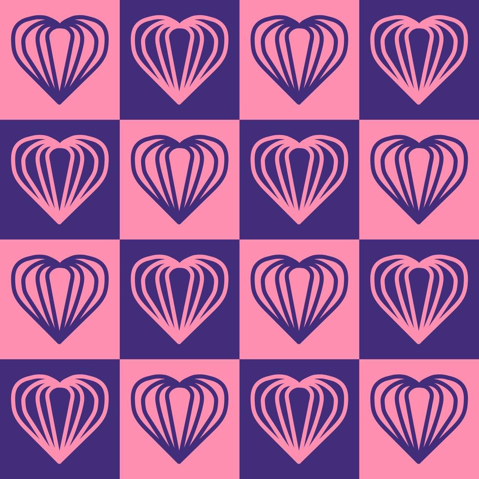 Herzform auf lila und rosa geometrischem quadratischem Hintergrunddesign. nahtlose Muster-Vektor-Illustration. geeignet für Valentinstagskarten, Geschenkpapier, Textilien vektor