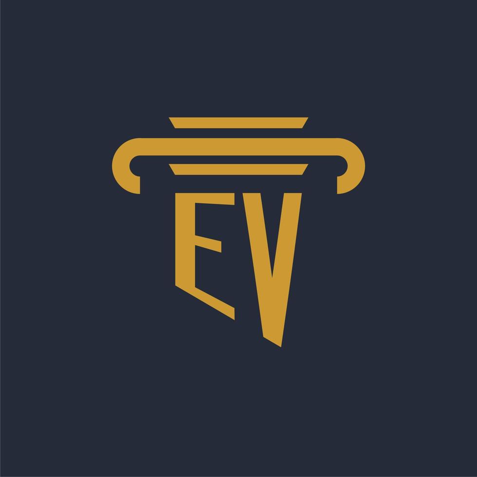 ev anfängliches Logo-Monogramm mit Säulen-Icon-Design-Vektorbild vektor