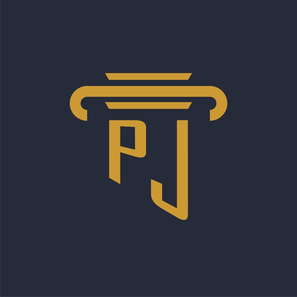 pj anfängliches Logo-Monogramm mit Säulen-Icon-Design-Vektorbild vektor