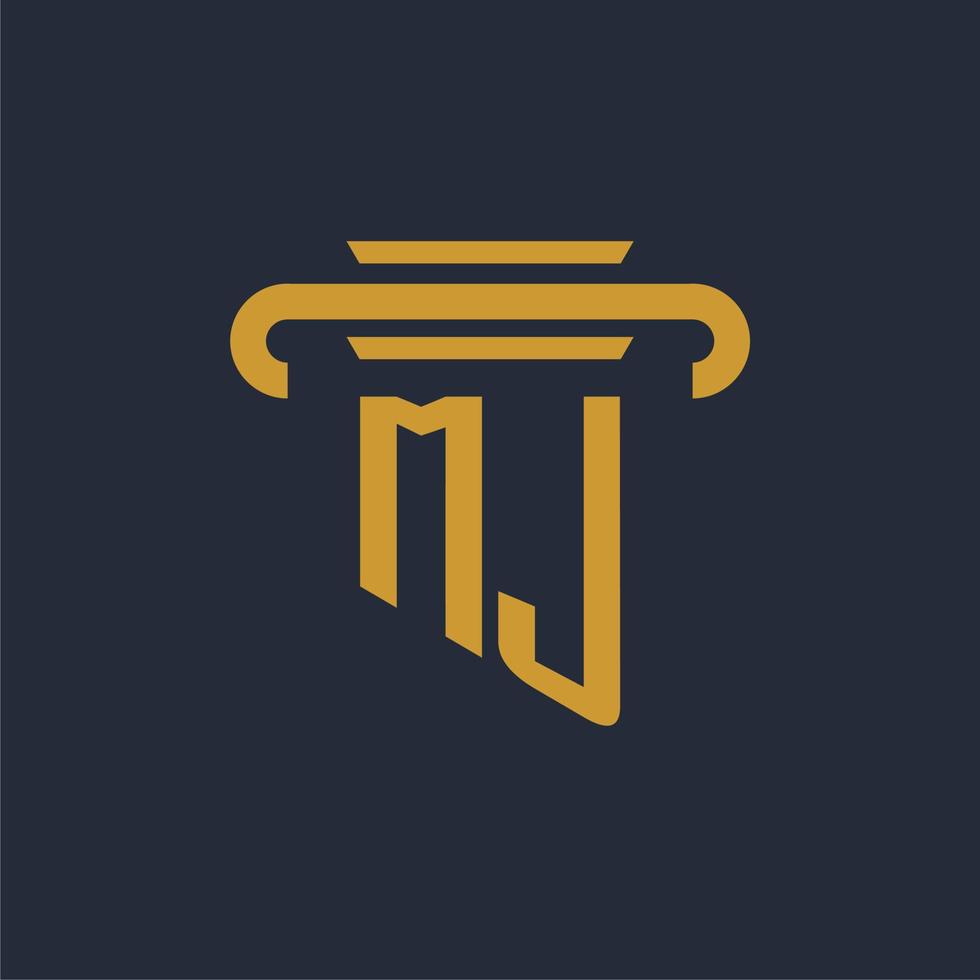 mj anfängliches Logo-Monogramm mit Säulen-Icon-Design-Vektorbild vektor