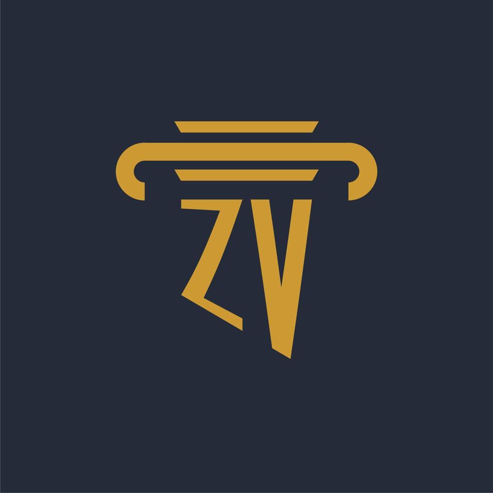 zv första logotyp monogram med pelare ikon design vektor bild