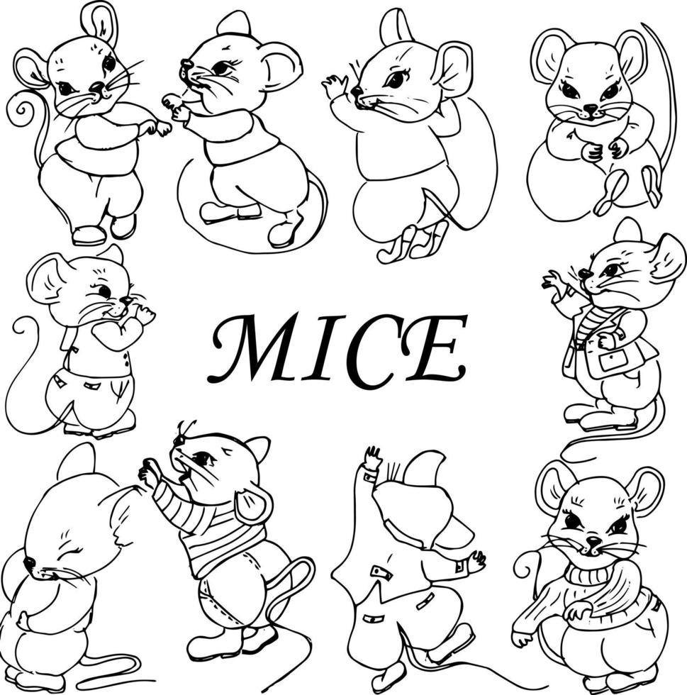 en mus med roughs och blommor. klotter stil .barns illustration färg bok. vektor