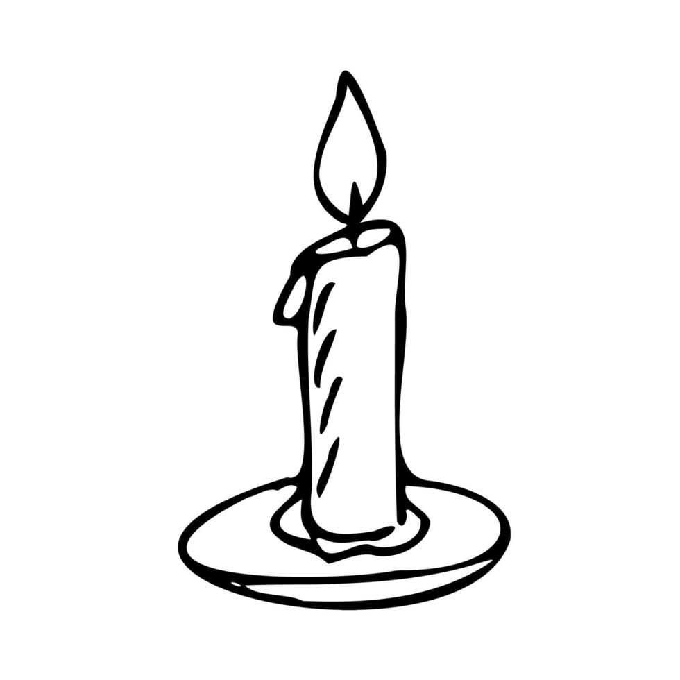 Retro-Kerze im Candlestick.Doodle-Stil. Logo-Symbol. vektor