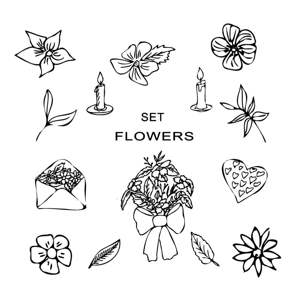 Blumen-Herz-Umschlag. Brief mit Blumen. Doodle-Stil. vektor