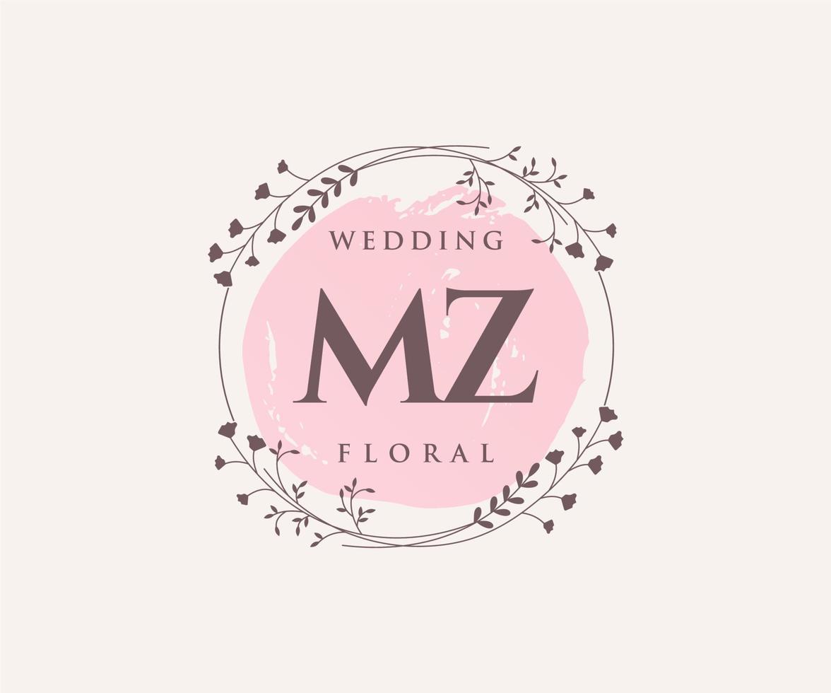 mz initialer brev bröllop monogram logotyper mall, hand dragen modern minimalistisk och blommig mallar för inbjudan kort, spara de datum, elegant identitet. vektor