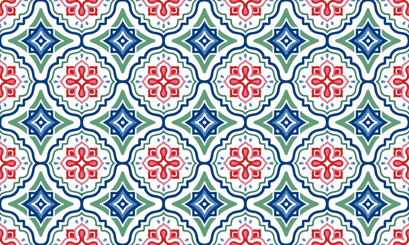 etnisk abstrakt bakgrund söt grön blå röd geometrisk stam- ikat folk motiv arabicum orientalisk inföding mönster traditionell design matta tapet Kläder tyg omslag skriva ut batik folk sticka vektor