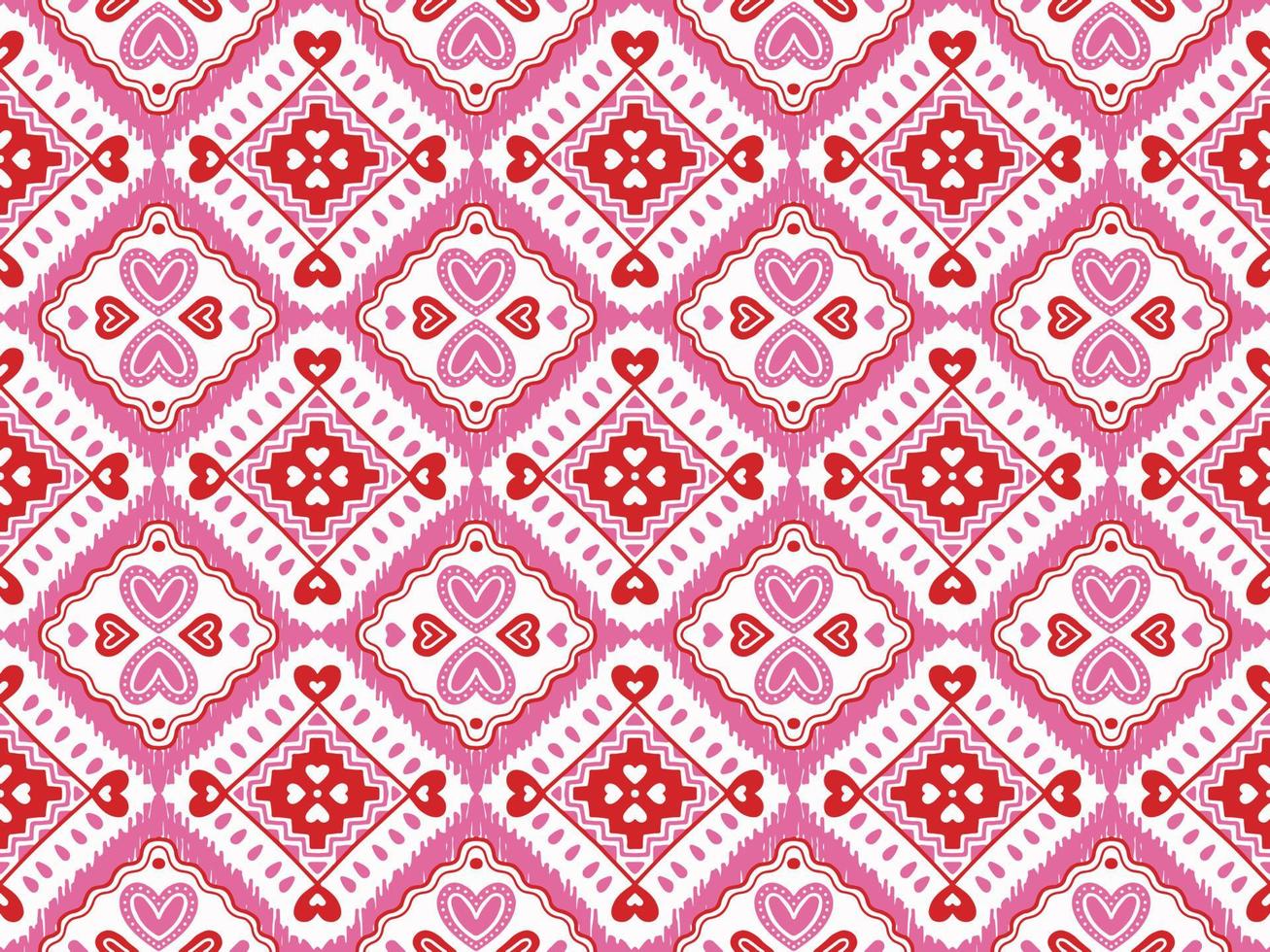 abstrakt süß valentinstag liebe herz rosa motiv geometrisch tribal ethnisch ikat folk orientalisch einheimisches muster traditionelles design hintergrund, teppich, tapete, kleidung, stoff, verpackung, druck, streifen vektor