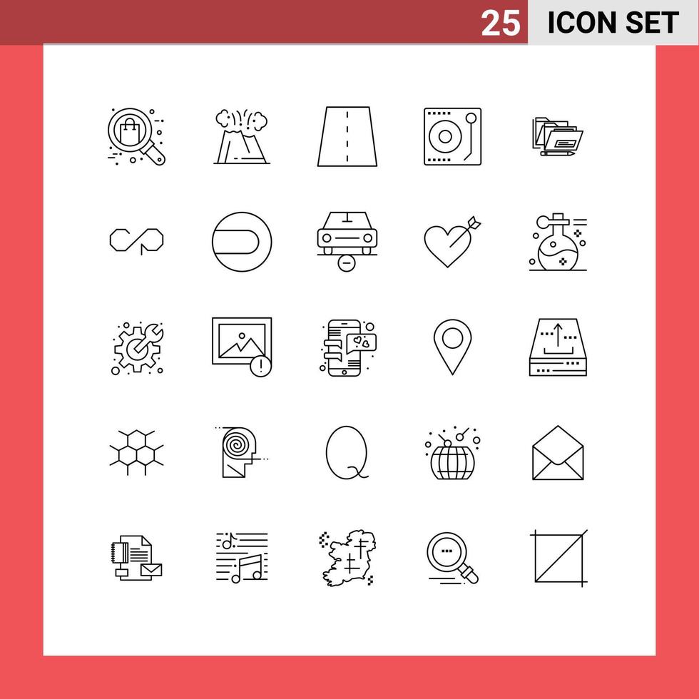 uppsättning av 25 modern ui ikoner symboler tecken för musik audio natur väg rader redigerbar vektor design element