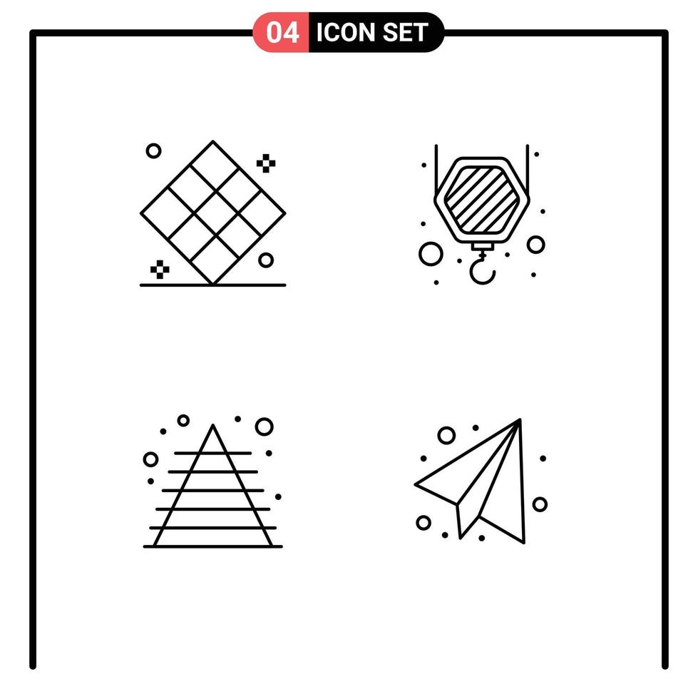 packa av 4 modern fylld linje platt färger tecken och symboler för webb skriva ut media sådan som friidrott finansiera spela kran pyramid redigerbar vektor design element