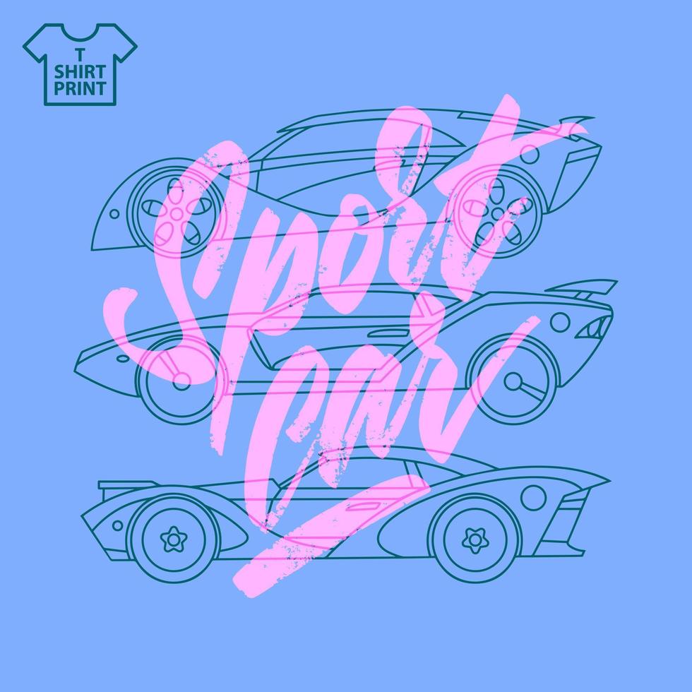 T-Shirt-Vorlage Sportwagen mit linearen Symbolen für Superautos. Vektor-Illustration vektor